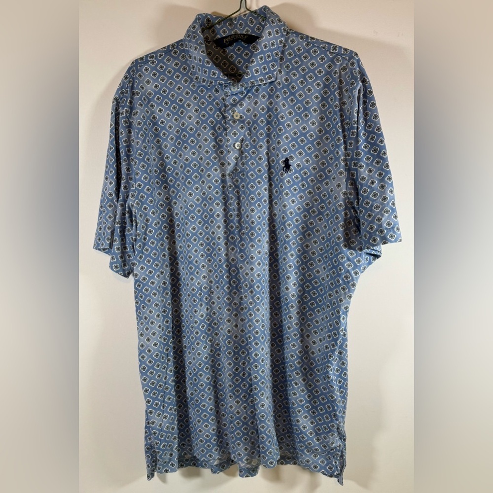 Polo Ralph Lauren Golf Shirt Men’s Size L Sky Blue Classic Diamond Print